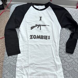 American Apparel Black and White ladies Zombie Gun/Rifle Graphic Long Sleeve Tee